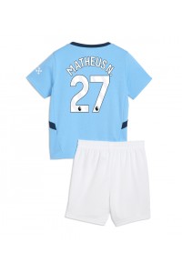 Manchester City Matheus Nunes #27 Jalkapallovaatteet Lasten Kotipeliasu 2024-25 Lyhythihainen (+ Lyhyet housut)